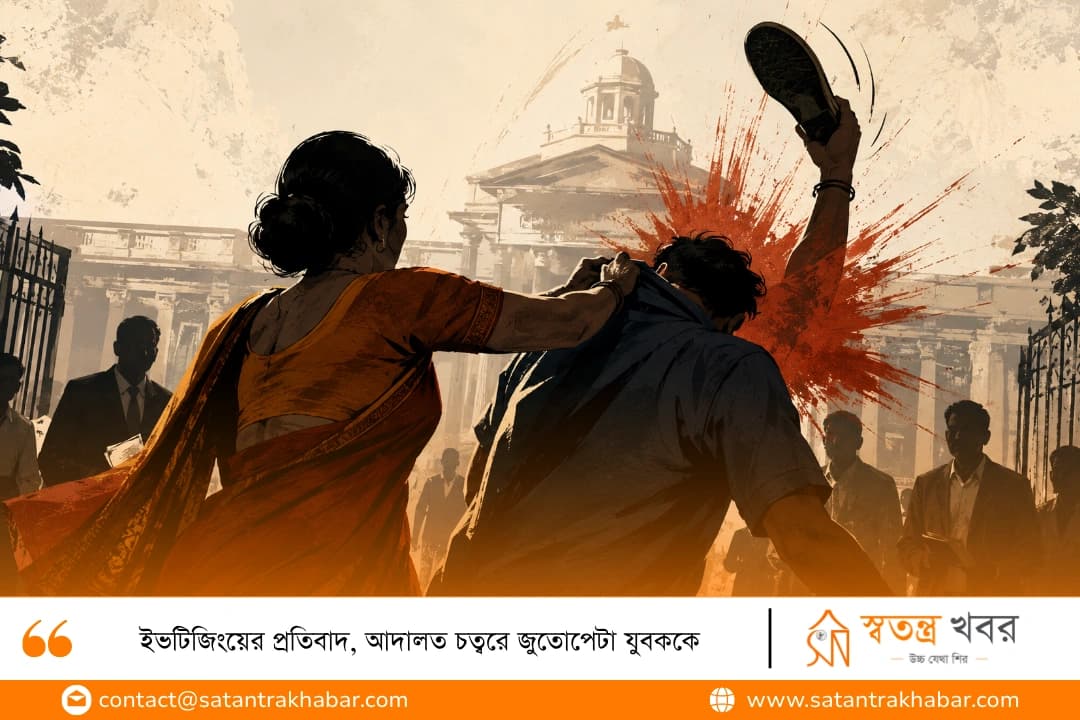 ইভটিজিংয়ের প্রতিবাদ, আদালত চত্বরে জুতোপেটা যুবককে