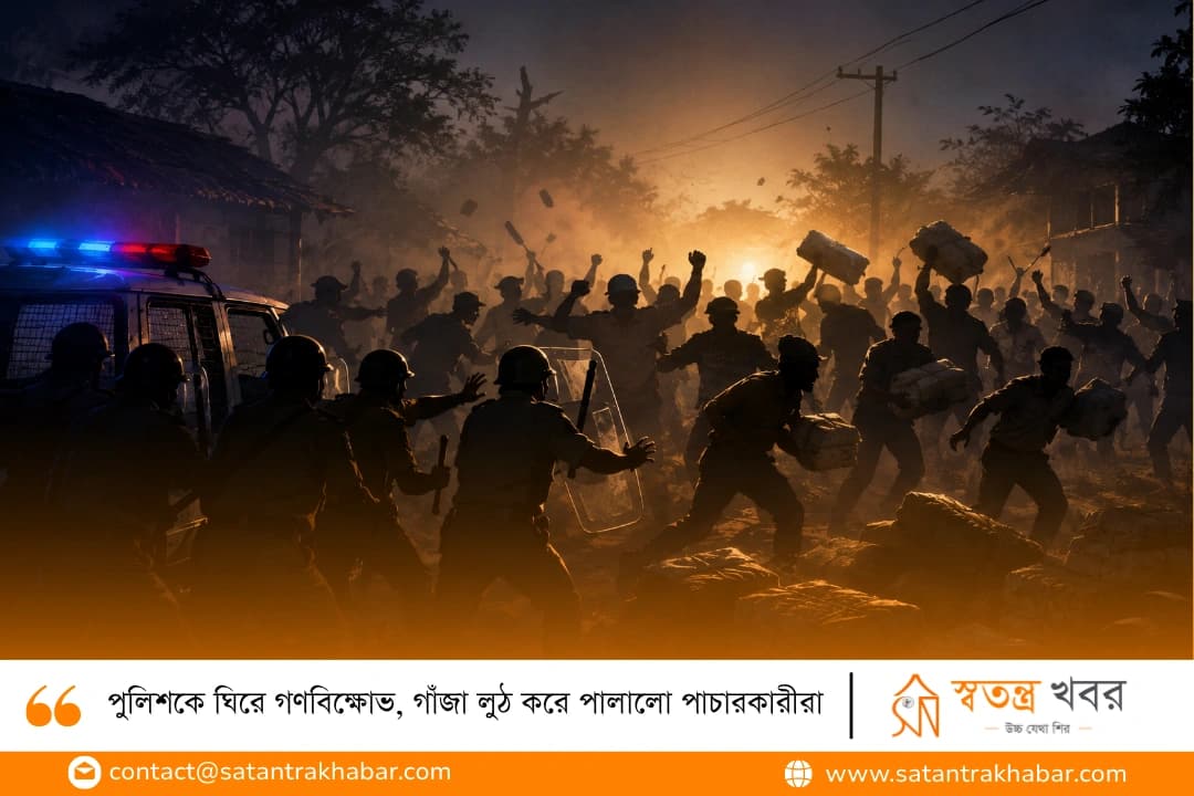 পুলিশকে ঘিরে গণবিক্ষোভ, গাঁজা লুঠ করে পালালো পাচারকারীরা