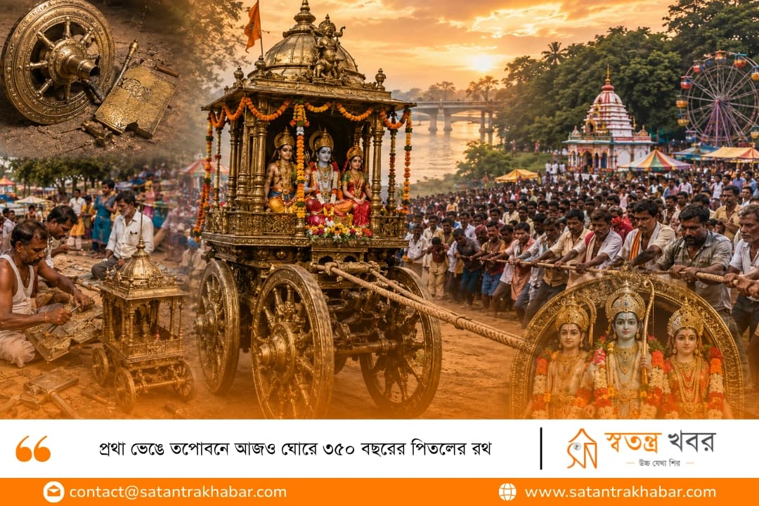 প্রথা ভেঙে তপোবনে আজও ঘোরে ৩৫০ বছরের পিতলের রথ