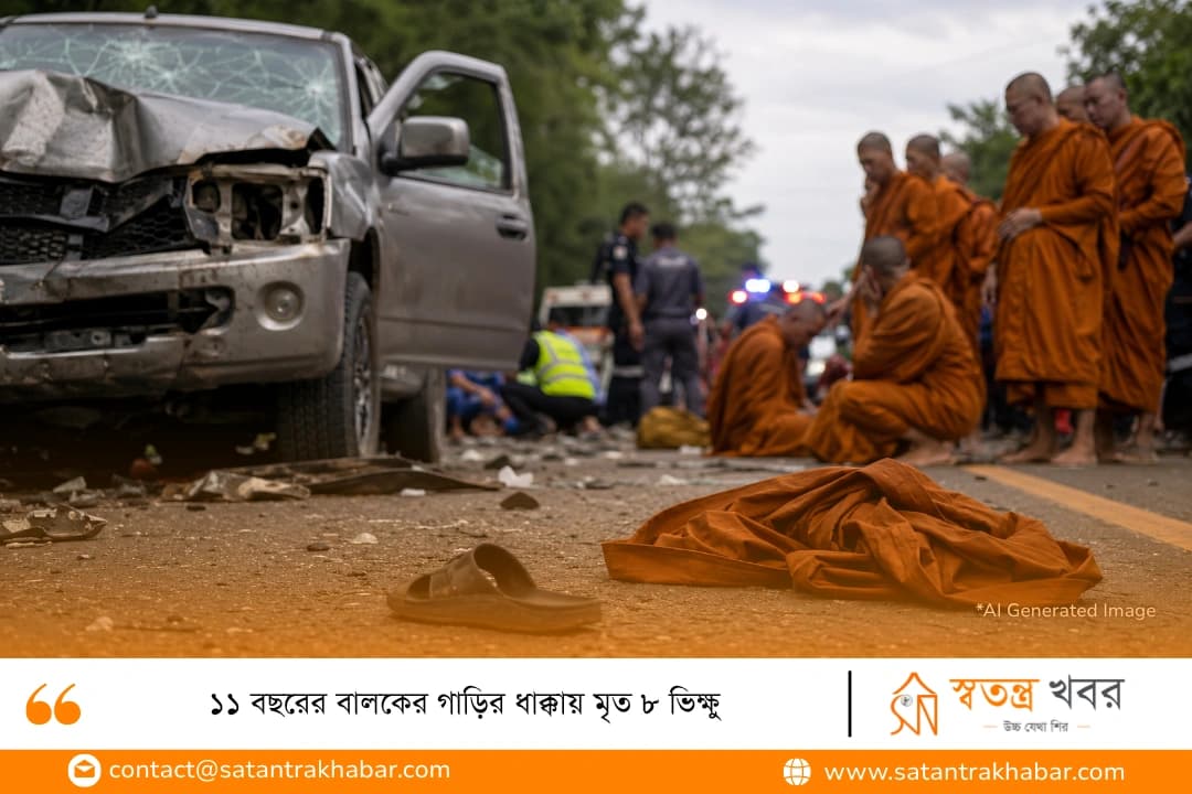 ১১ বছরের বালকের গাড়ির ধাক্কায় মৃত ৮ ভিক্ষু
