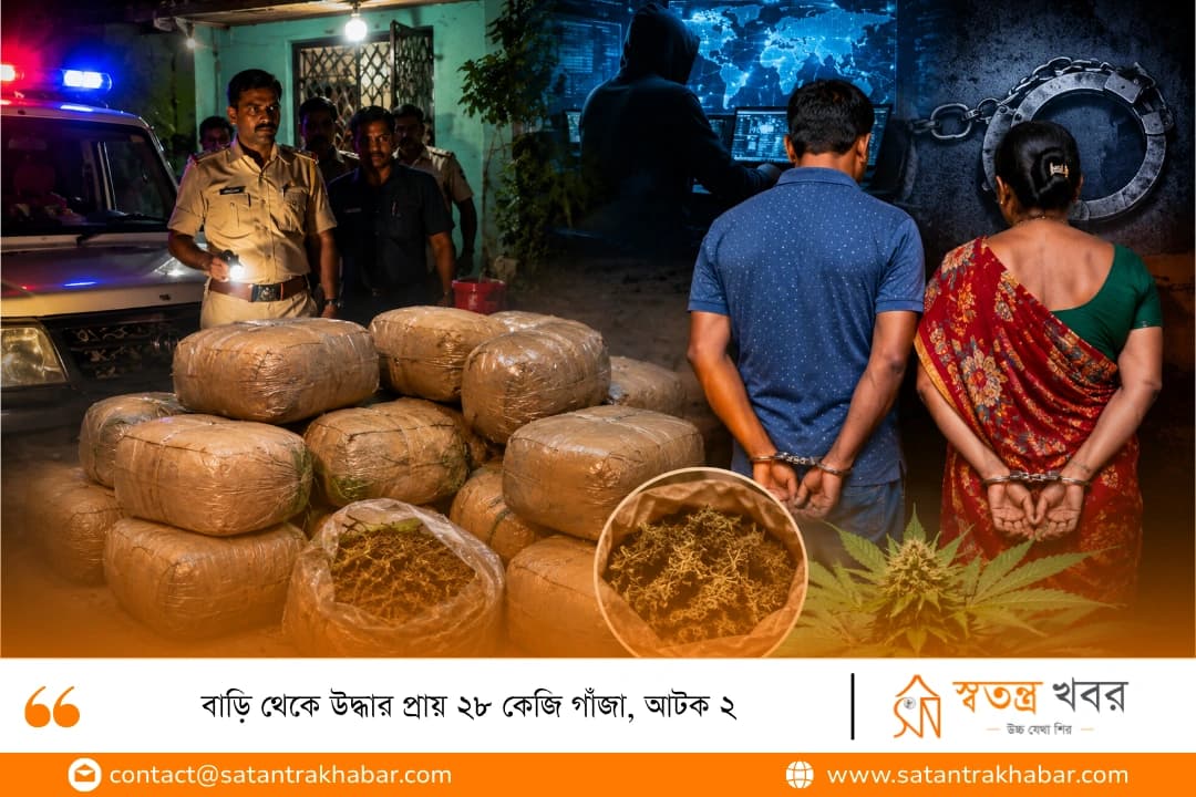 বাড়ি থেকে উদ্ধার প্রায় ২৮ কেজি গাঁজা, আটক ২